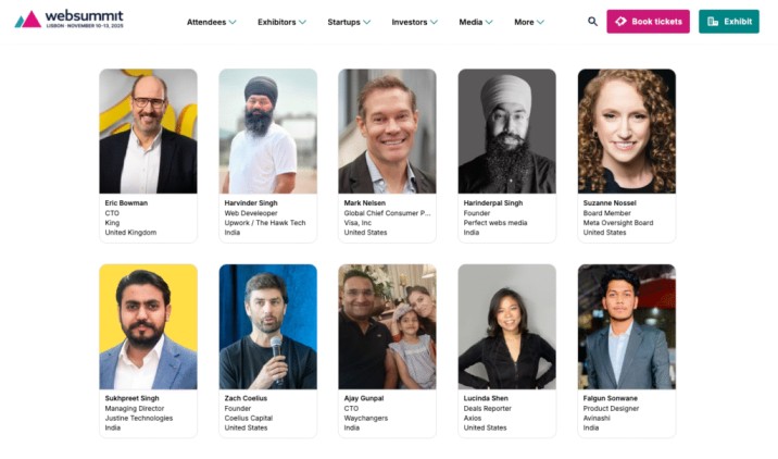 Web summit attendees and exhibitors list.