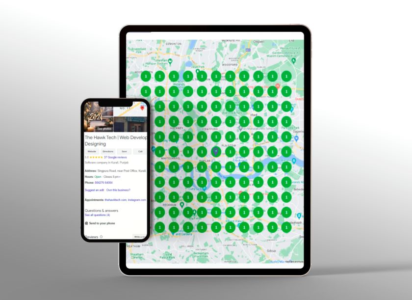 Map displayed on tablet and smartphone